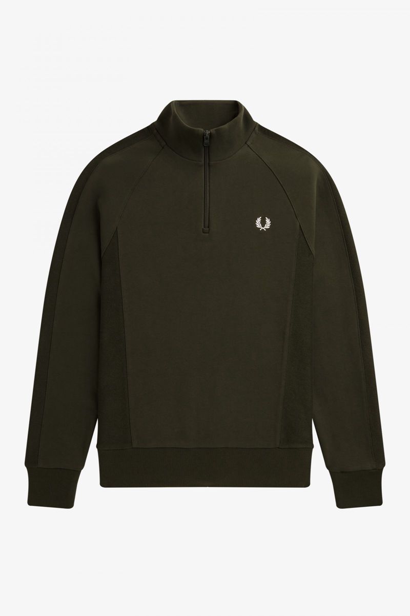 Men's Fred Perry Reverse Texture Half Zip Sweatshirts Green | 4721689-DS