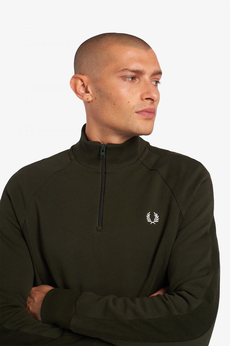 Men's Fred Perry Reverse Texture Half Zip Sweatshirts Green | 4721689-DS