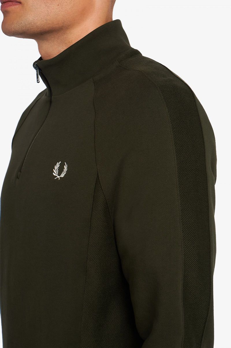 Men's Fred Perry Reverse Texture Half Zip Sweatshirts Green | 4721689-DS