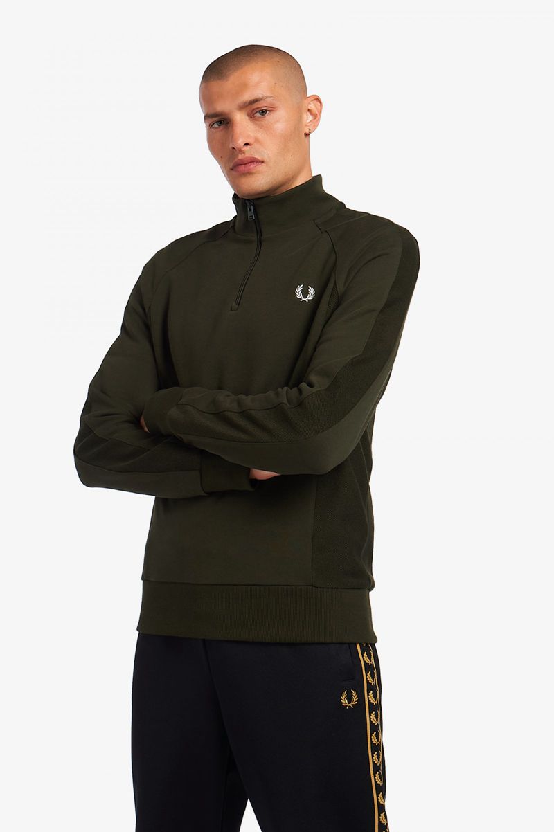 Men\'s Fred Perry Reverse Texture Half Zip Sweatshirts Green | 4721689-DS