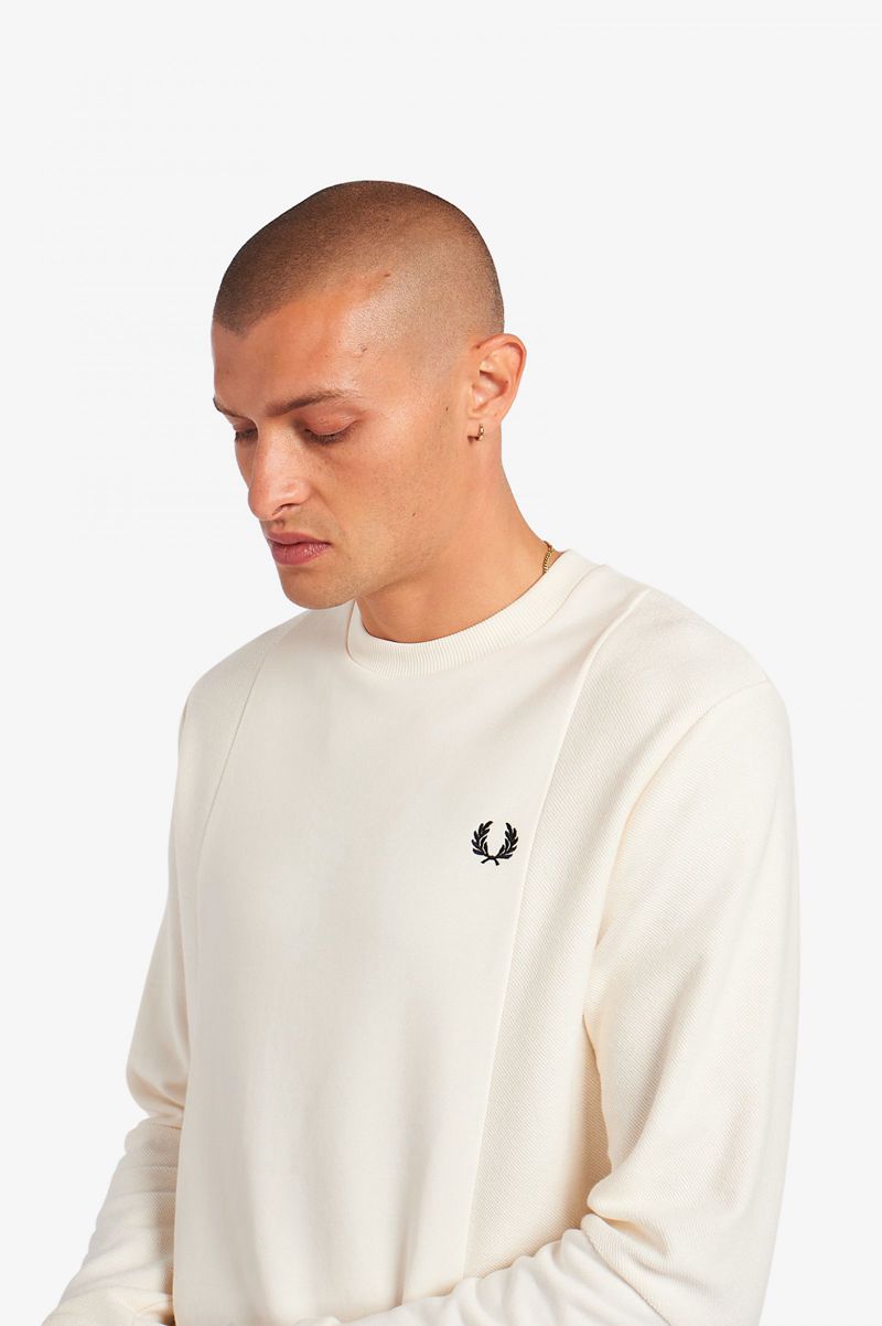 Men's Fred Perry Reverse Texture Sweatshirts White | 8957143-PY