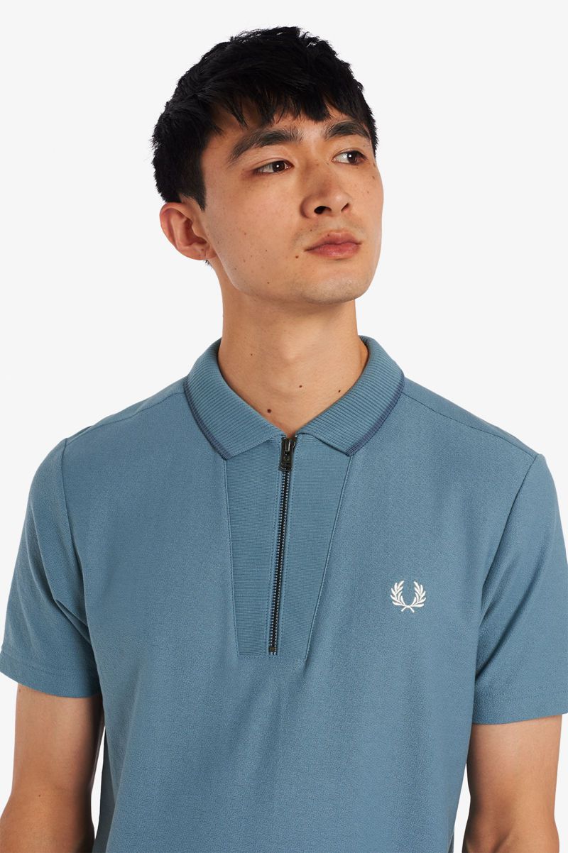 Men's Fred Perry Rib Detail Neck Polo Shirts Grey Blue | 0356478-CI