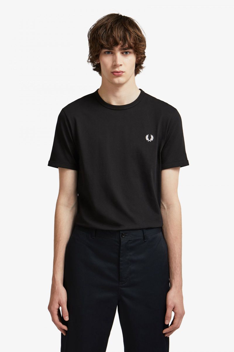 Men's Fred Perry Ringer T-Shirts Black | 0678153-WJ