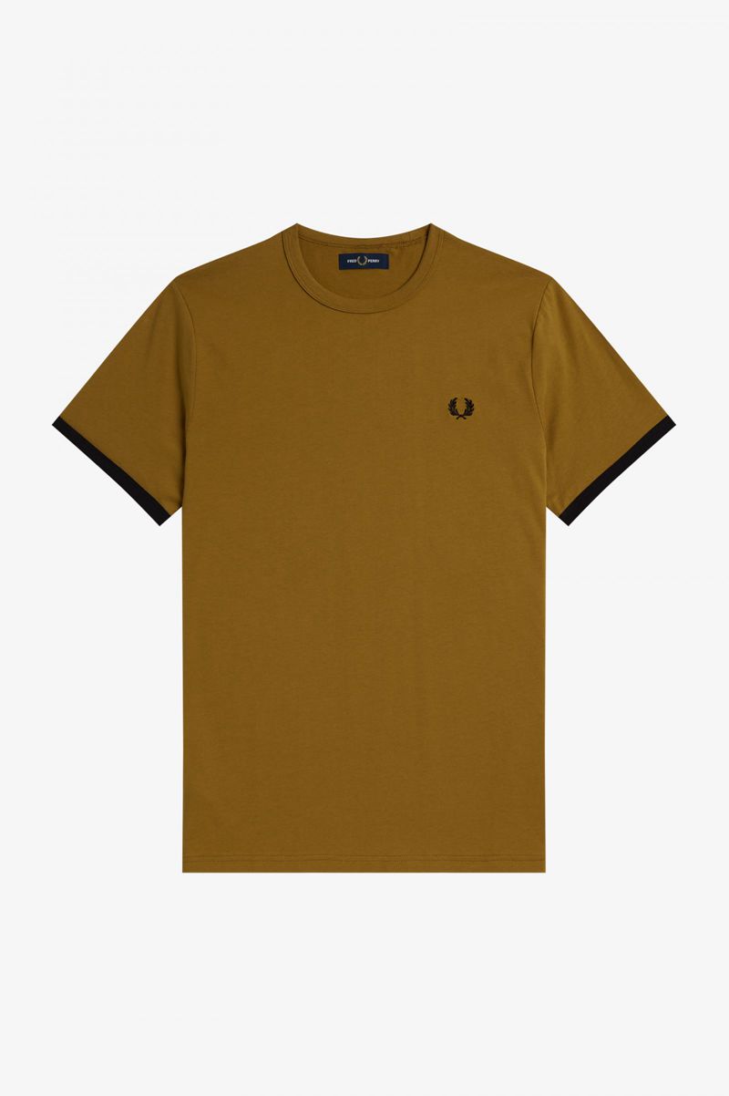 Men's Fred Perry Ringer T-Shirts Camel | 8924310-AL