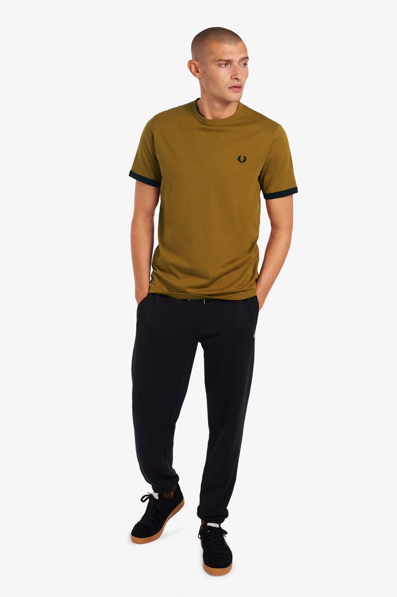 Men's Fred Perry Ringer T-Shirts Camel | 8924310-AL