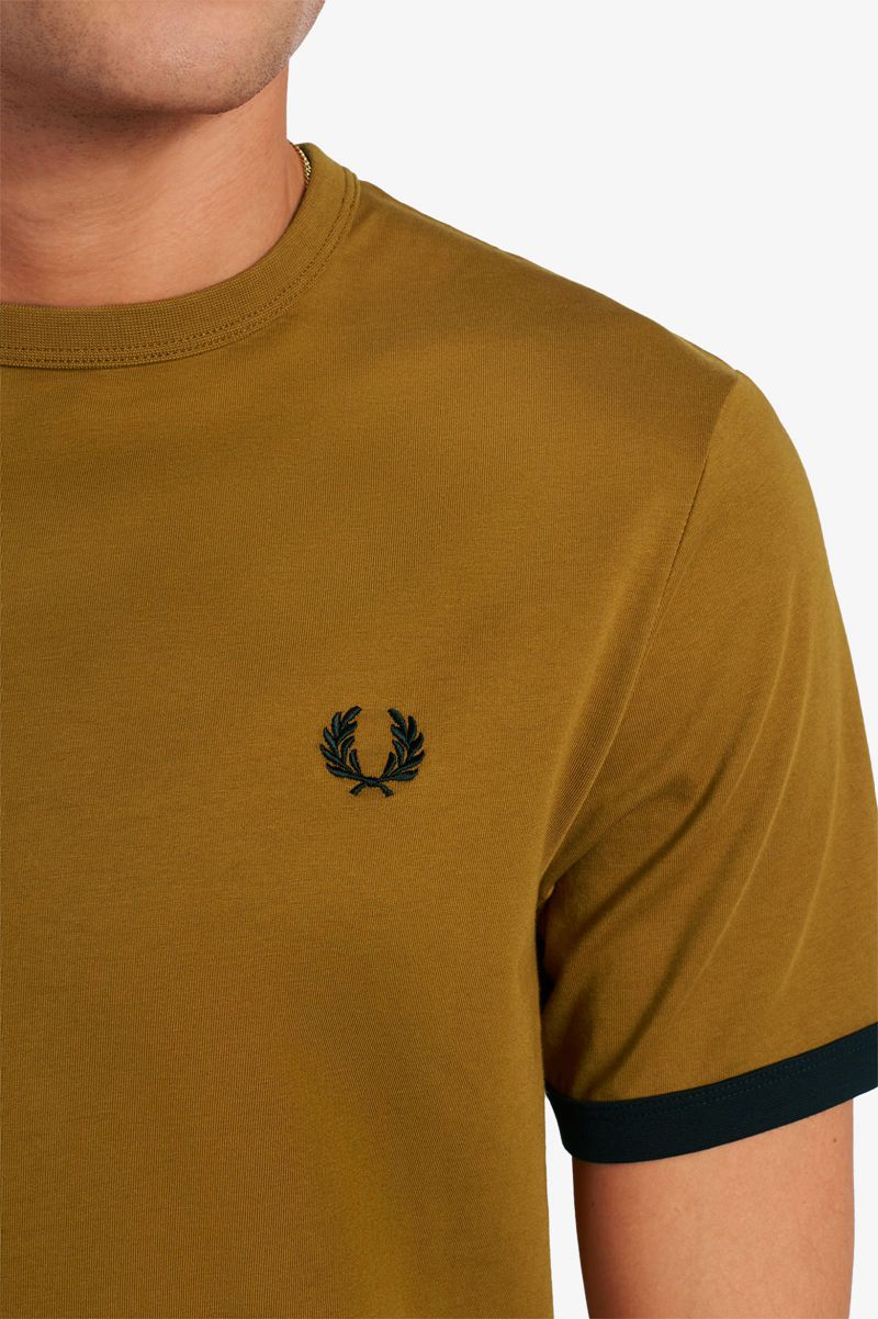 Men's Fred Perry Ringer T-Shirts Camel | 8924310-AL