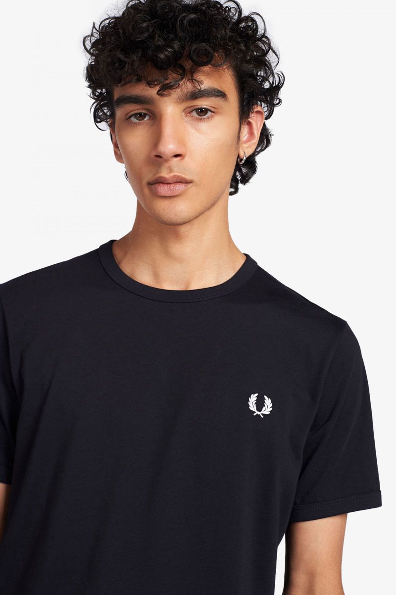 Men's Fred Perry Ringer T-Shirts Navy | 4962857-TU