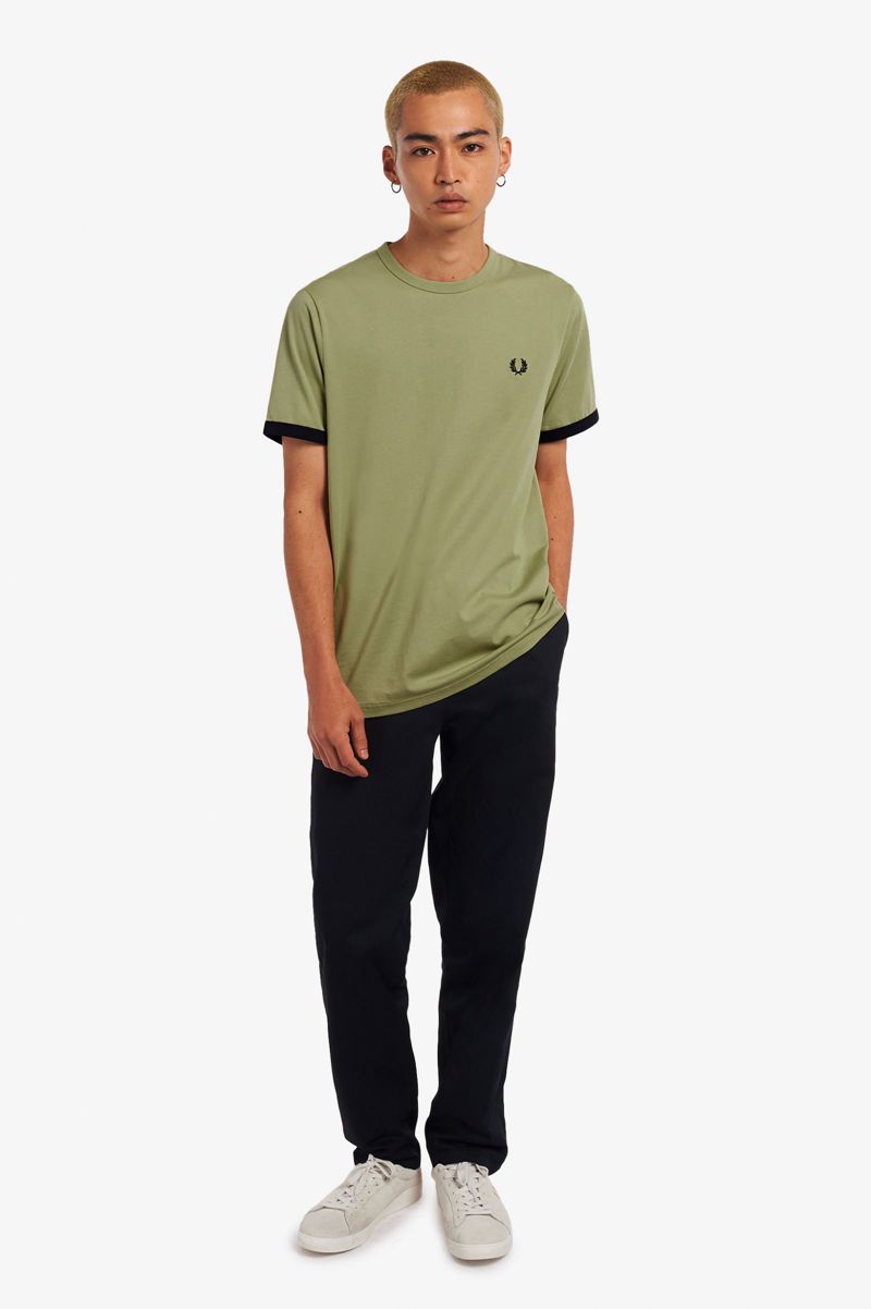 Men's Fred Perry Ringer T-Shirts Olive Green | 0369814-IQ