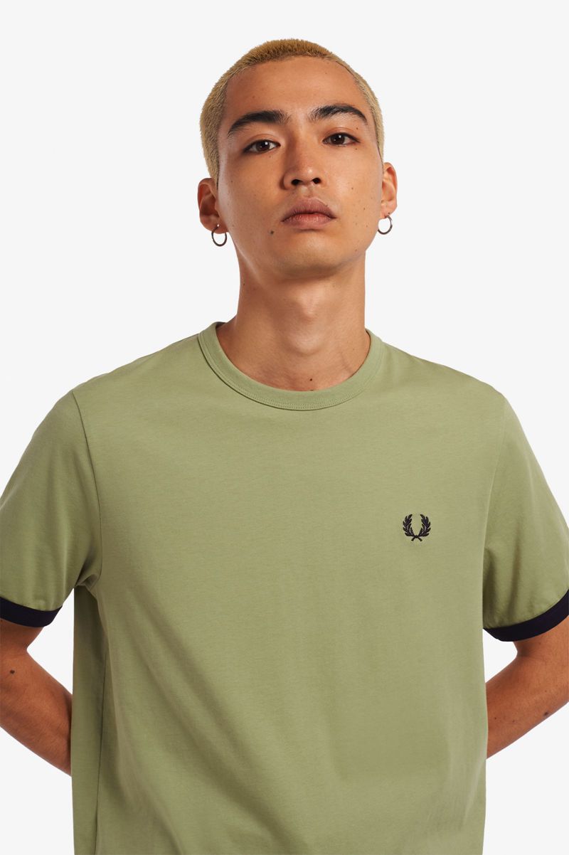 Men's Fred Perry Ringer T-Shirts Olive Green | 0369814-IQ