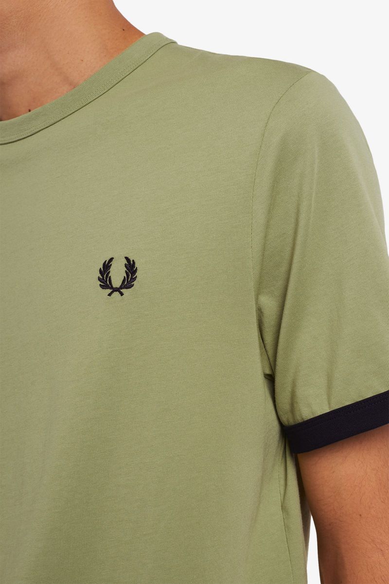 Men's Fred Perry Ringer T-Shirts Olive Green | 0369814-IQ