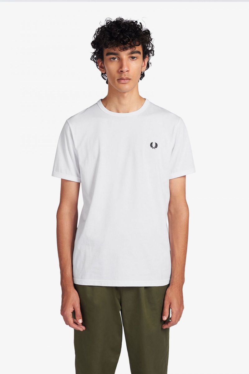 Men's Fred Perry Ringer T-Shirts White | 8527014-IL