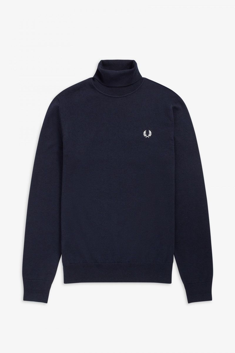 Men's Fred Perry Roll Neck Jumper Knitwear Navy | 2469580-WD