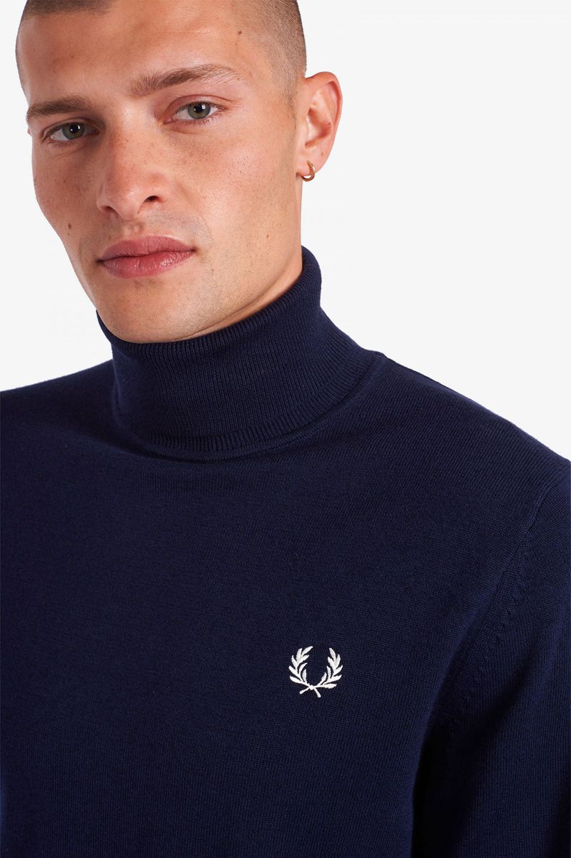 Men's Fred Perry Roll Neck Jumper Knitwear Navy | 2469580-WD