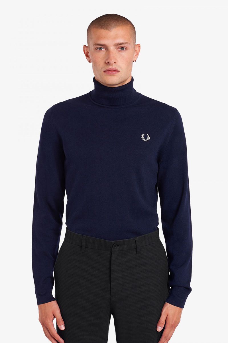 Men\'s Fred Perry Roll Neck Jumper Knitwear Navy | 2469580-WD