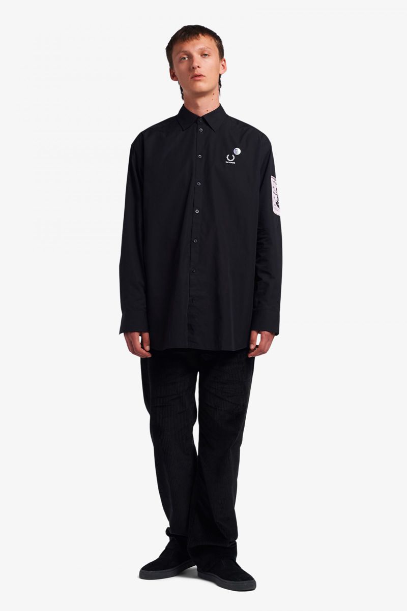 Men's Fred Perry SM1955 Shirts Black | 6073249-MX