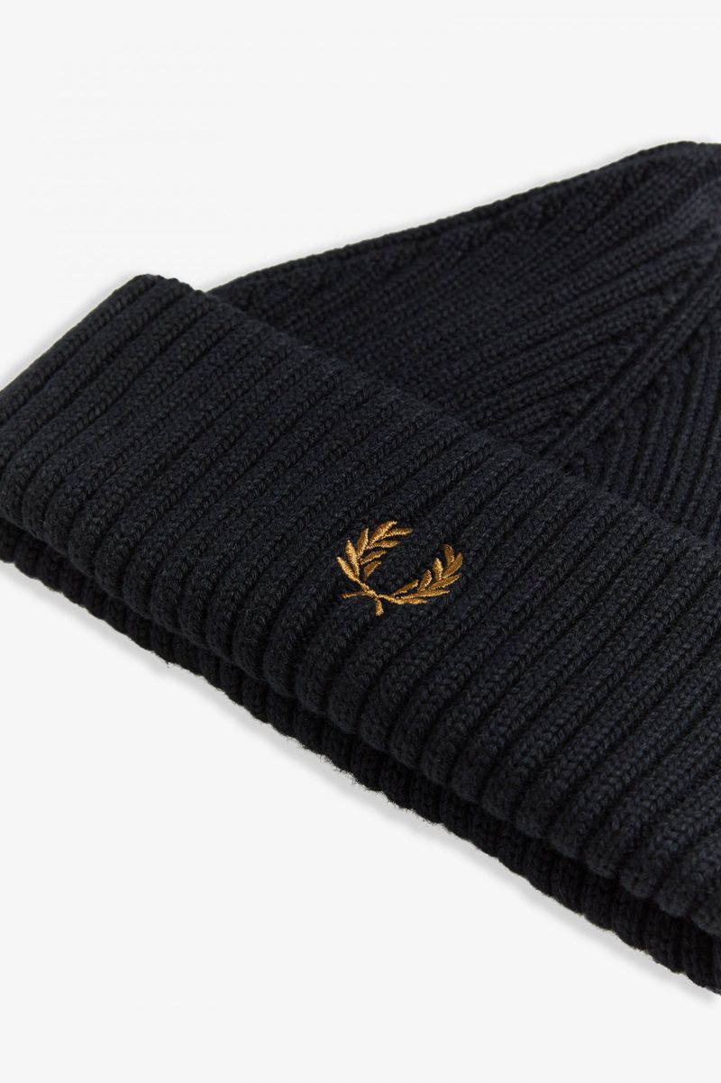 Men's Fred Perry Short Ribbed Beanie Black | 5690841-JP