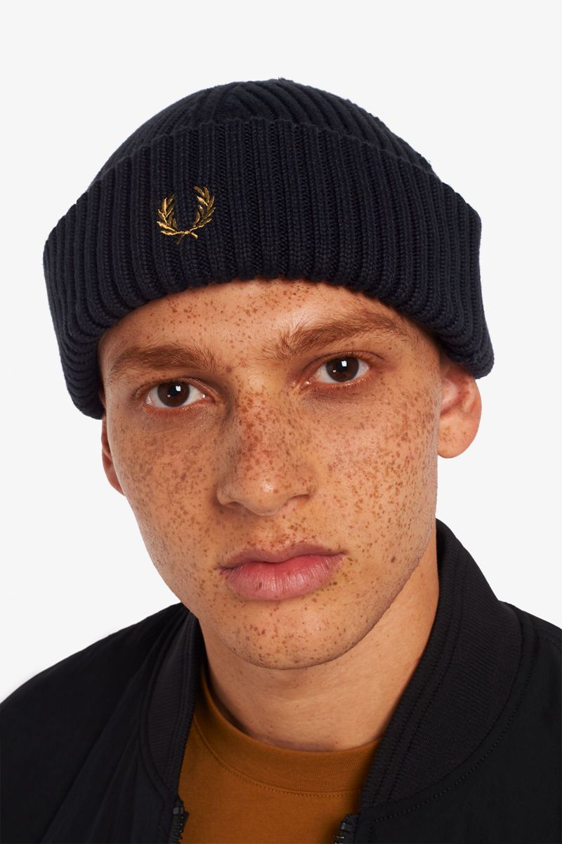 Men's Fred Perry Short Ribbed Beanie Black | 5690841-JP