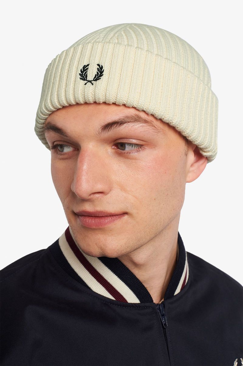 Men's Fred Perry Short Ribbed Beanie White | 1863457-VK