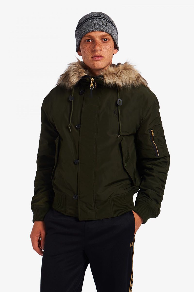 Men's Fred Perry Snorkel Hooded Bomber Jackets Green | 6971523-AK