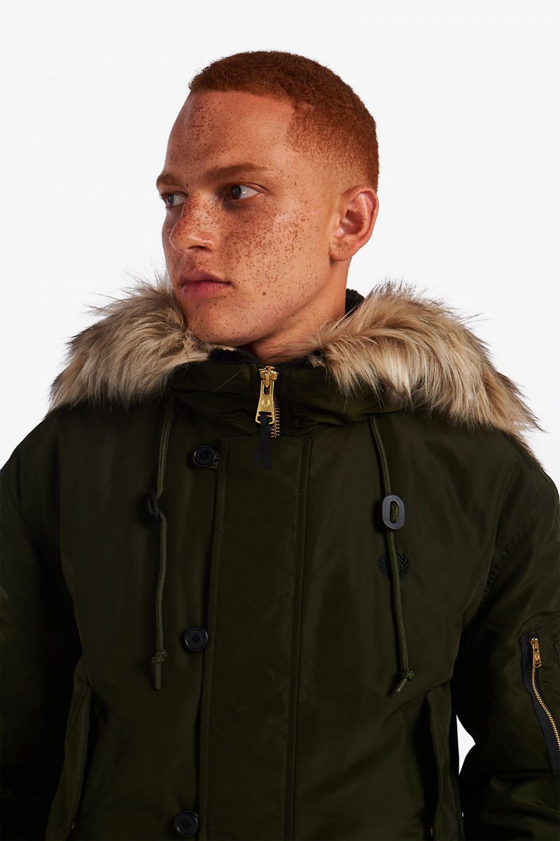 Men's Fred Perry Snorkel Hooded Bomber Jackets Green | 6971523-AK