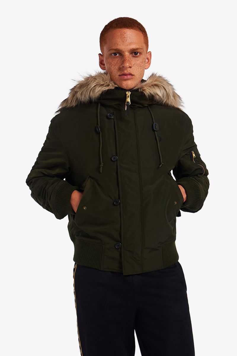 Men\'s Fred Perry Snorkel Hooded Bomber Jackets Green | 6971523-AK