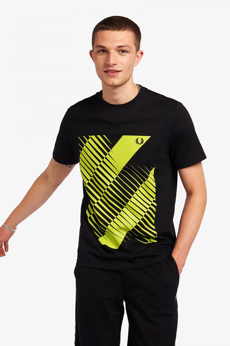 Men's Fred Perry Sound Wave Graphic T-Shirts Black | 5680427-JY