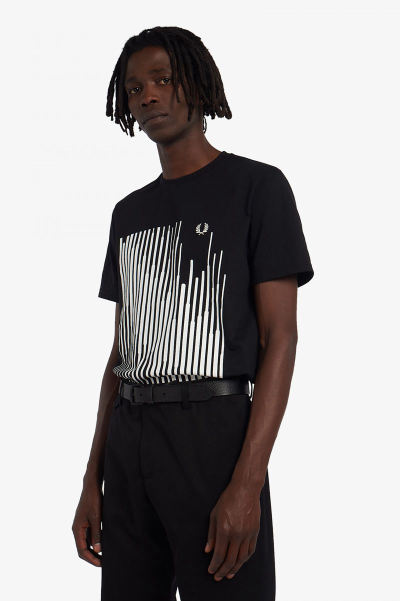 Men's Fred Perry Sound Wave Graphic T-Shirts Black | 5723410-VN