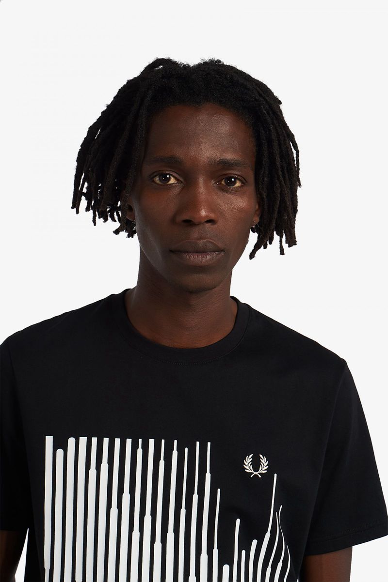 Men's Fred Perry Sound Wave Graphic T-Shirts Black | 5723410-VN