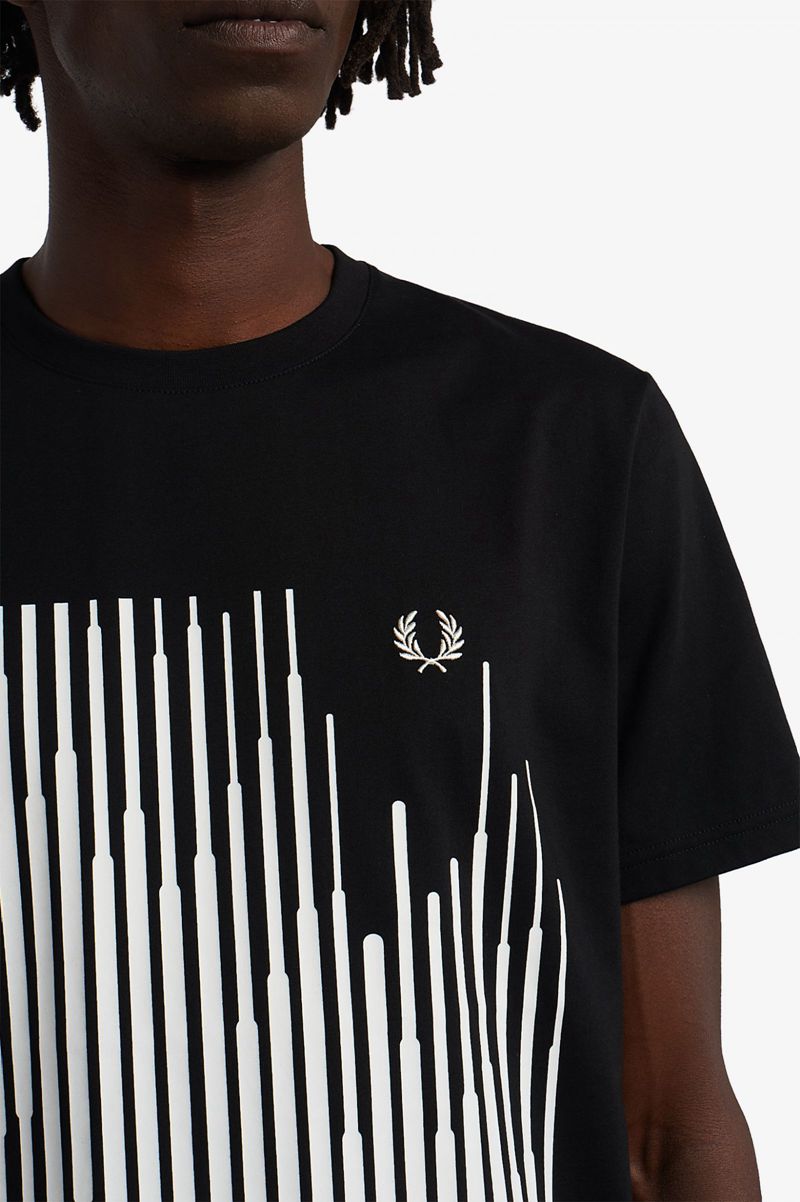 Men's Fred Perry Sound Wave Graphic T-Shirts Black | 5723410-VN