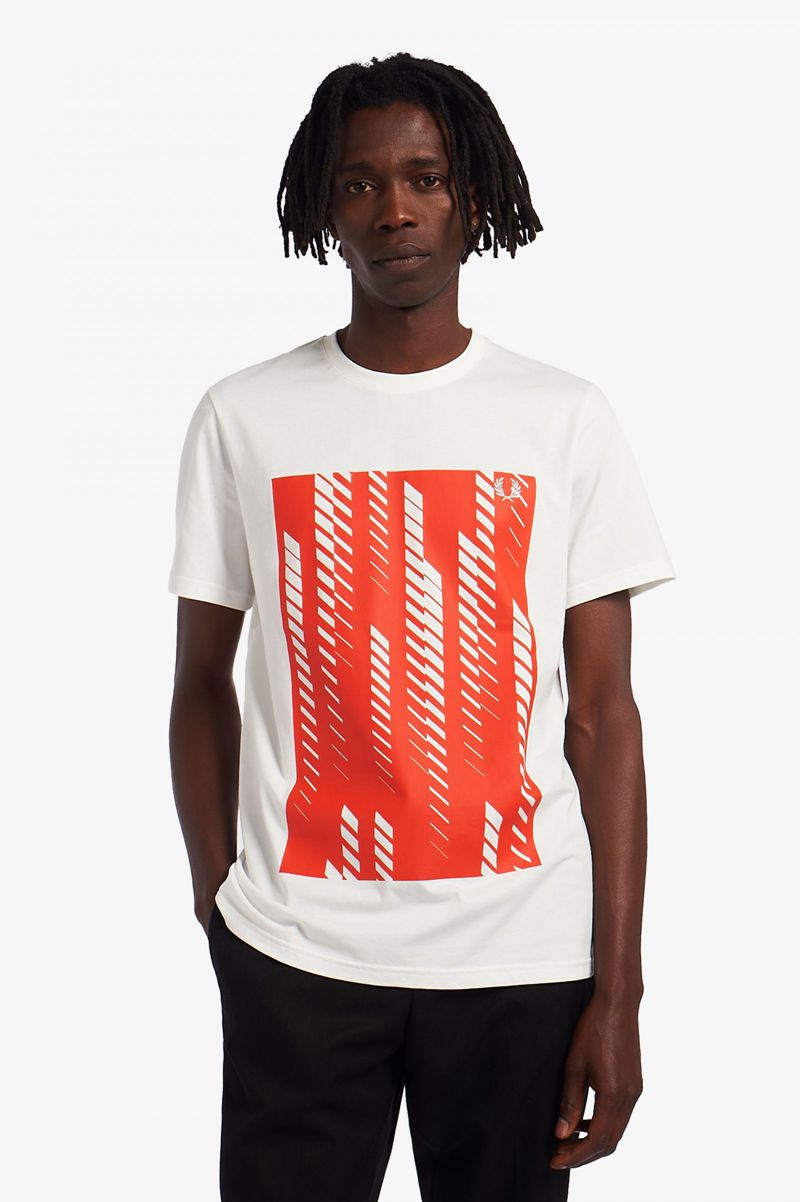 Men's Fred Perry Sound Wave Graphic T-Shirts White | 6107345-IY