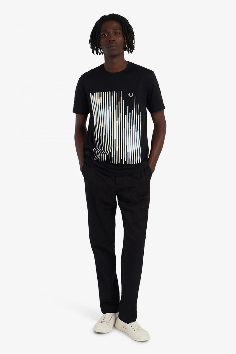 Men's Fred Perry Sound Wave Graphic T-Shirts Black | 8762419-SK