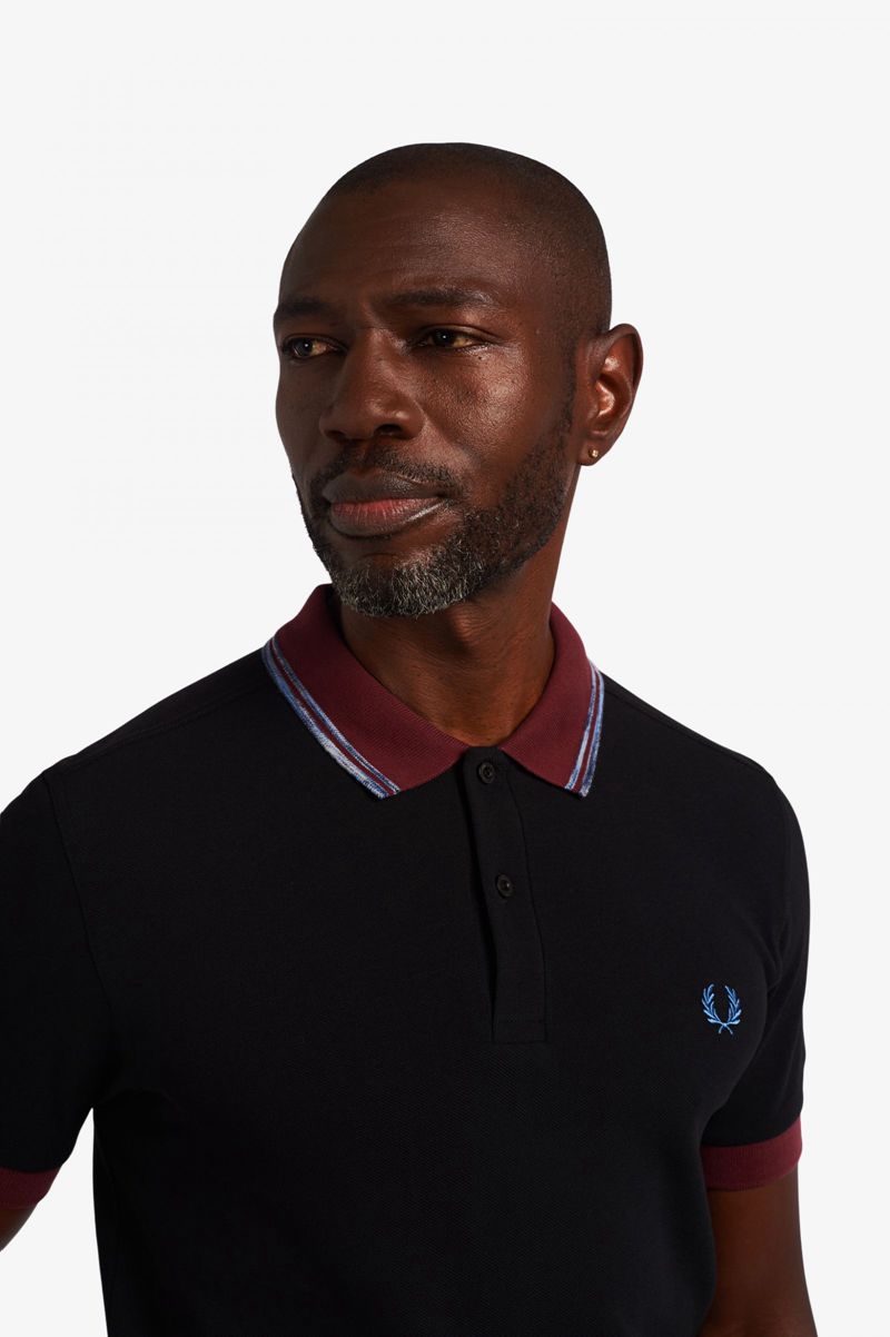 Men's Fred Perry Space Dye Tipped Polo Shirts Black | 4859762-RD