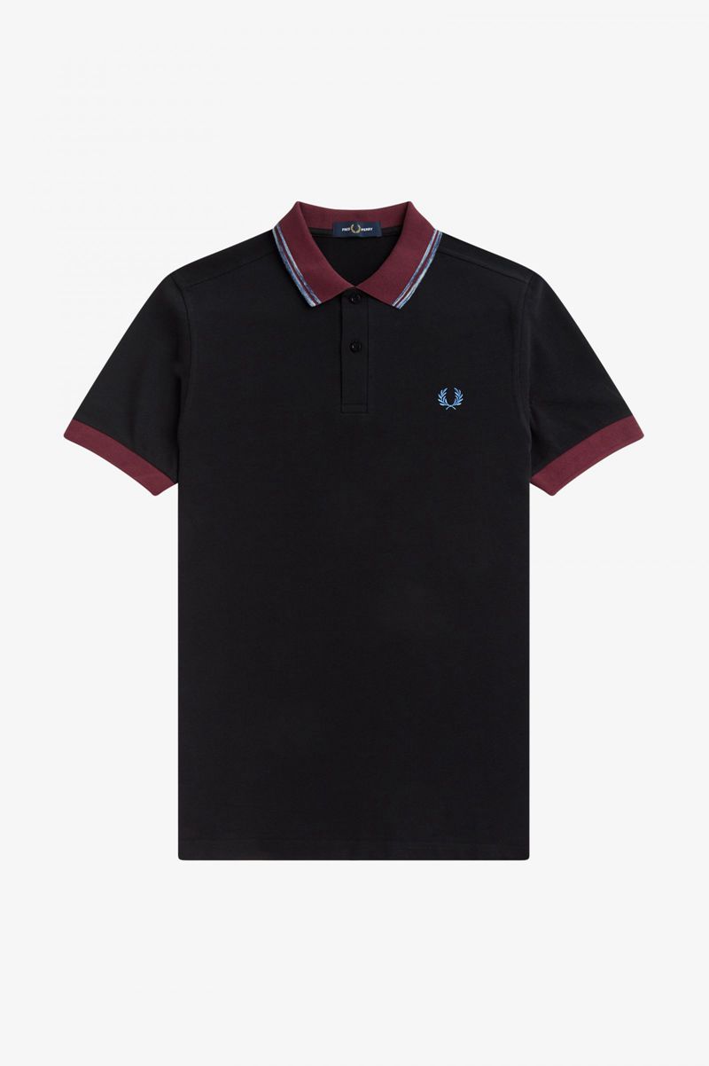 Men\'s Fred Perry Space Dye Tipped Polo Shirts Black | 4859762-RD