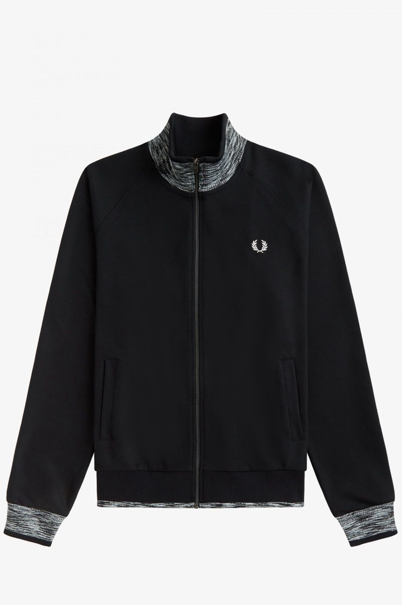 Men's Fred Perry Space Dye Tipped Track Jackets Black | 1759368-DZ