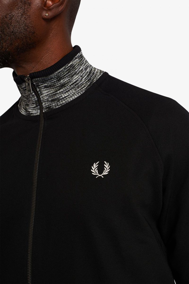 Men's Fred Perry Space Dye Tipped Track Jackets Black | 1759368-DZ