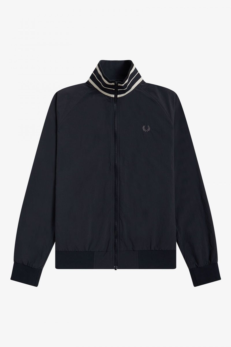 Men's Fred Perry Striped Collar Track Jackets Navy | 3471695-CR