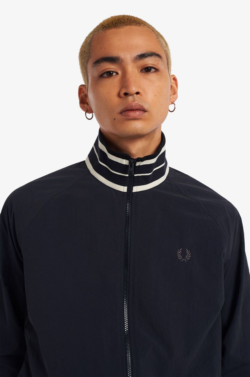 Men's Fred Perry Striped Collar Track Jackets Navy | 3471695-CR