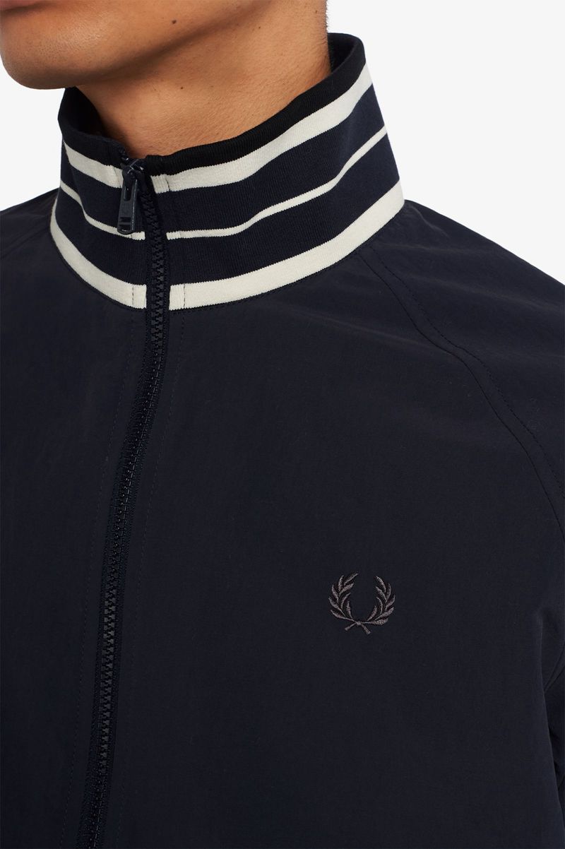 Men's Fred Perry Striped Collar Track Jackets Navy | 3471695-CR