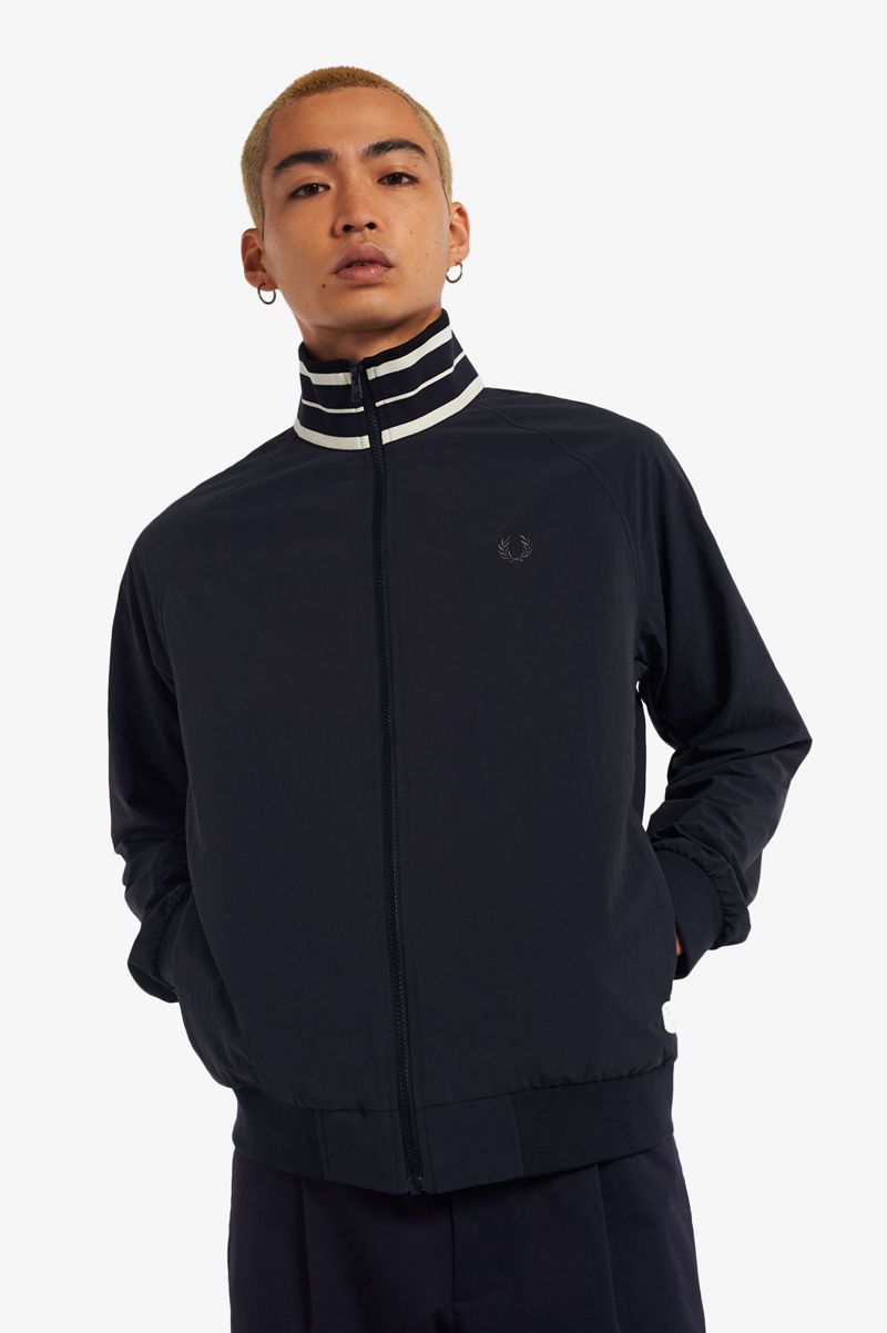 Men\'s Fred Perry Striped Collar Track Jackets Navy | 3471695-CR