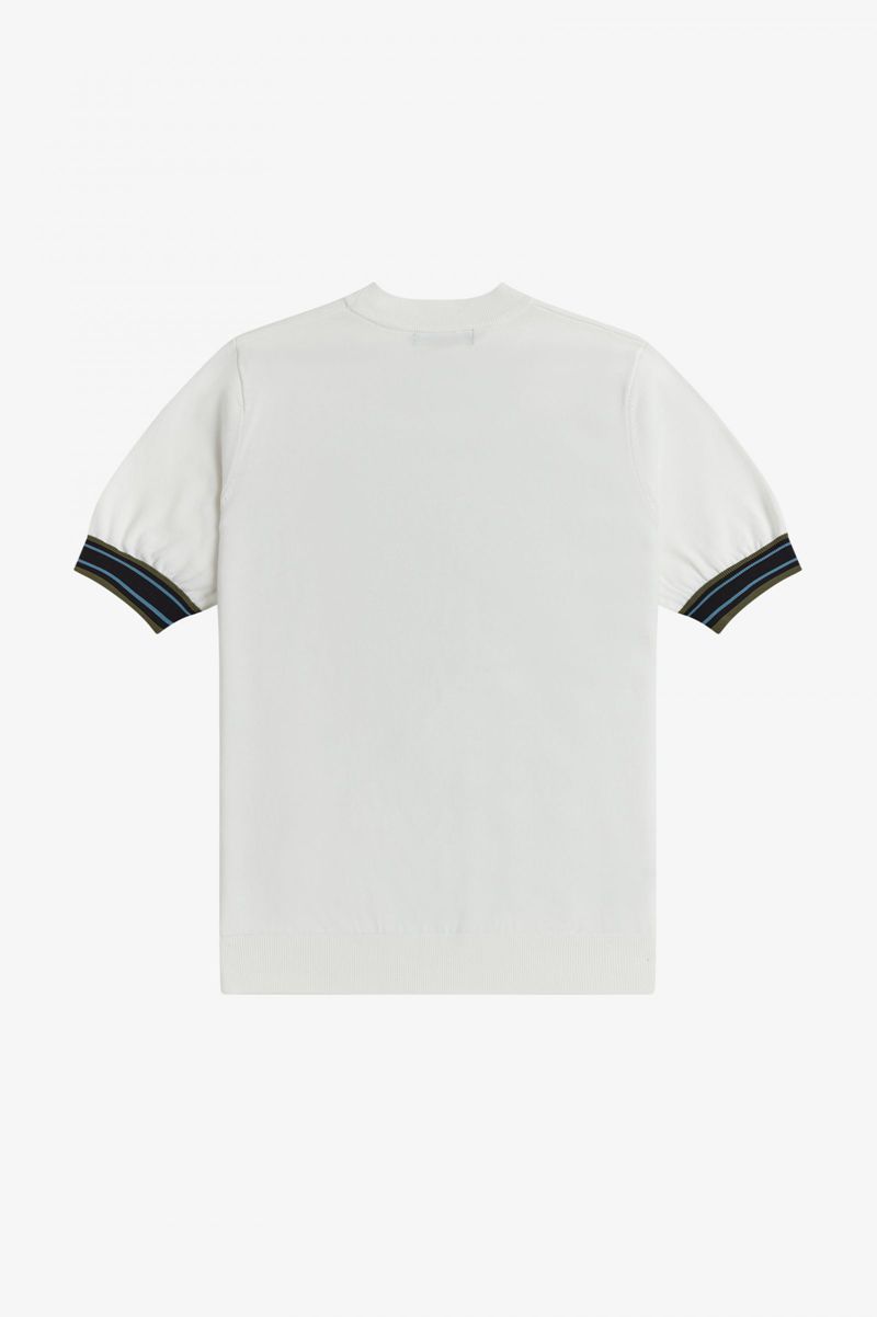 Men's Fred Perry Striped Cuff Knitted T-Shirts White | 0276934-WU