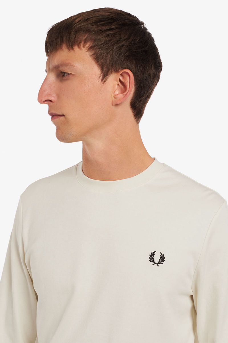 Men's Fred Perry Striped Cuff Long Sleeve T-Shirts White | 4176953-LE