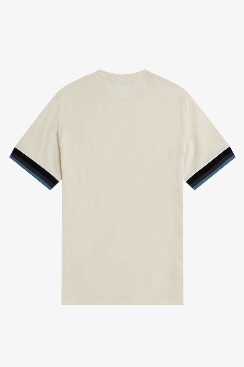 Men's Fred Perry Striped Cuff Piqué T-Shirts White | 7316429-AM