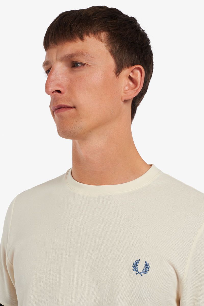 Men's Fred Perry Striped Cuff Piqué T-Shirts White | 7316429-AM