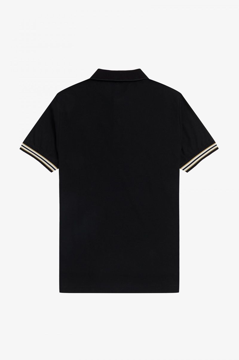 Men's Fred Perry Striped Cuff Polo Shirts Black | 9348061-OV