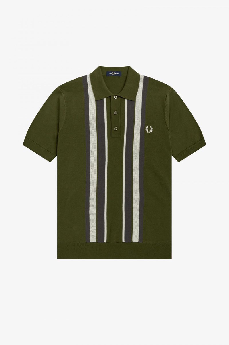 Men's Fred Perry Striped Knitted Shirts Green | 9406321-LR