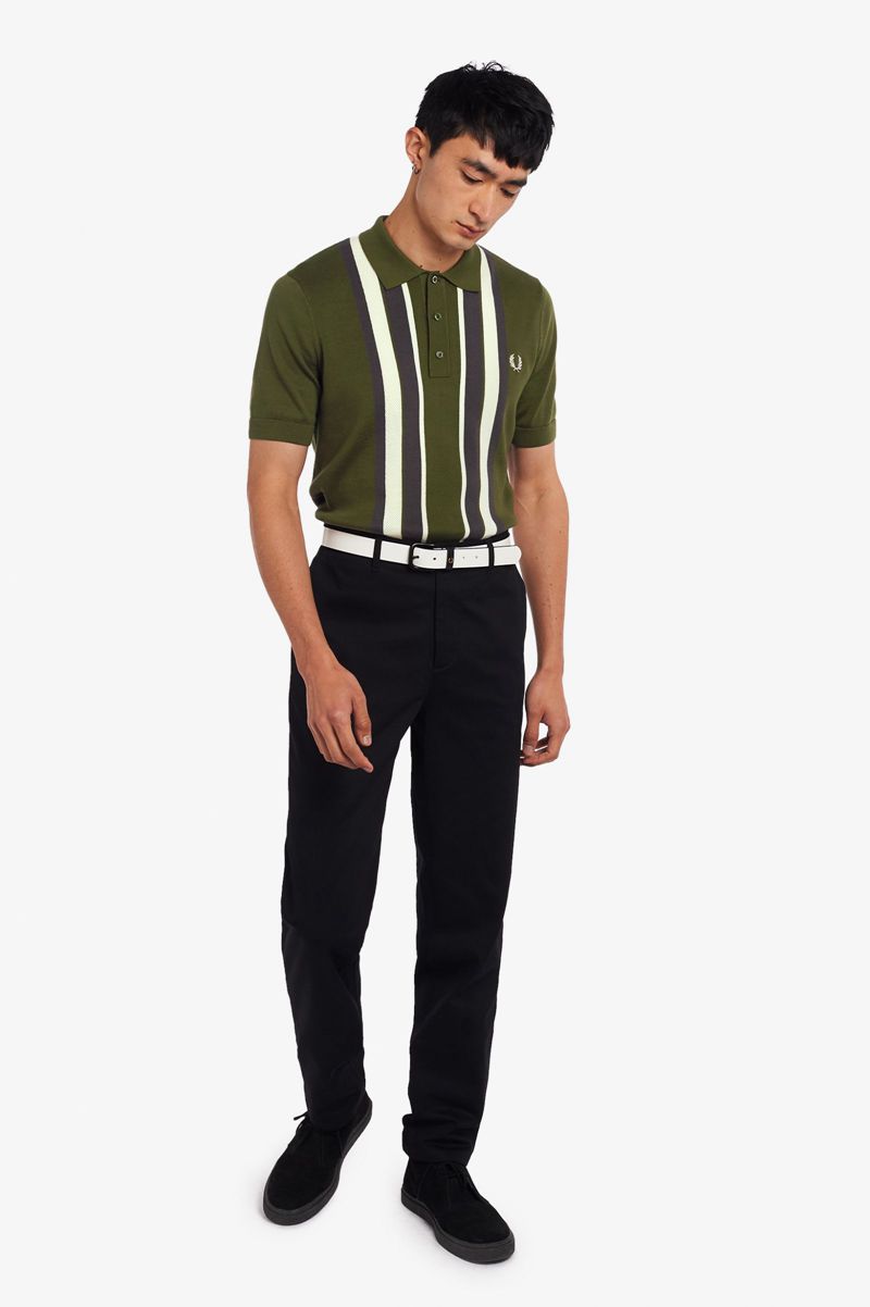 Men's Fred Perry Striped Knitted Shirts Green | 9406321-LR