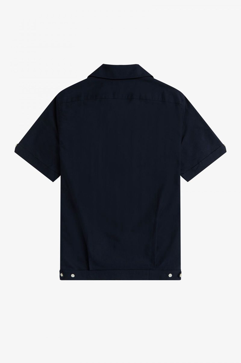 Men's Fred Perry Striped Panel Bowling Shirts Navy | 5436891-ZK