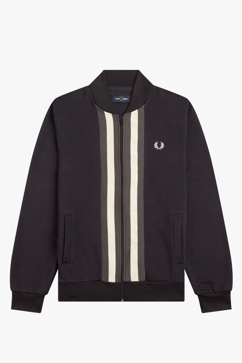 Men's Fred Perry Striped Panel Track Jackets Navy | 9435087-TG