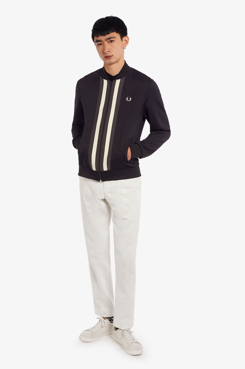 Men's Fred Perry Striped Panel Track Jackets Navy | 9435087-TG