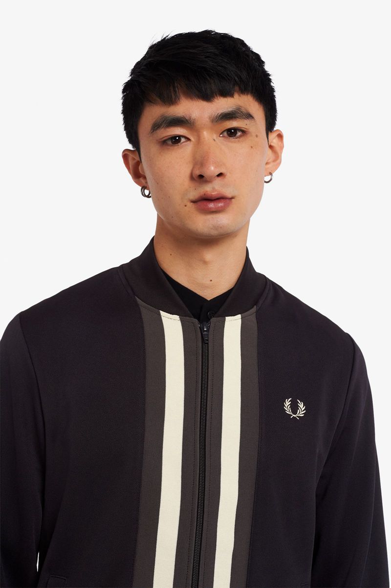 Men's Fred Perry Striped Panel Track Jackets Navy | 9435087-TG